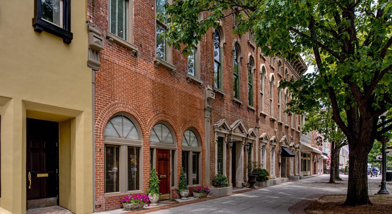 Shady street full of historic charm