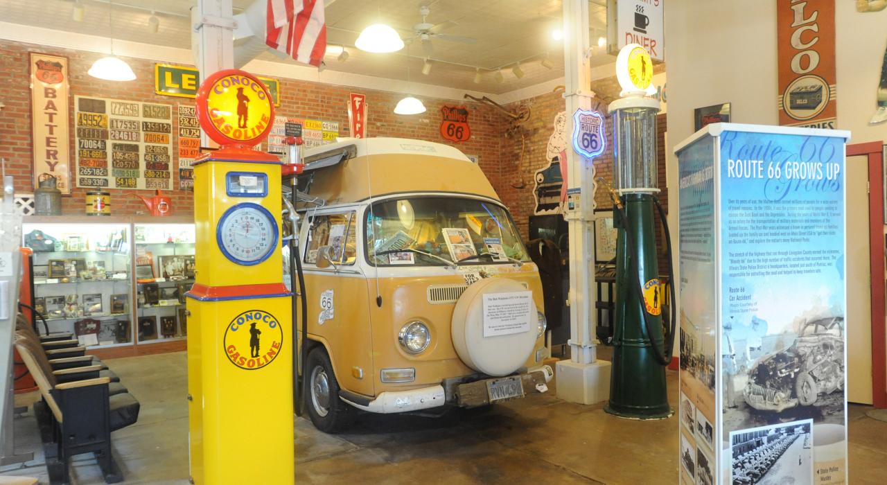Historic memorabilia inside the Illinois Route 66 Hall of Fame & Museum