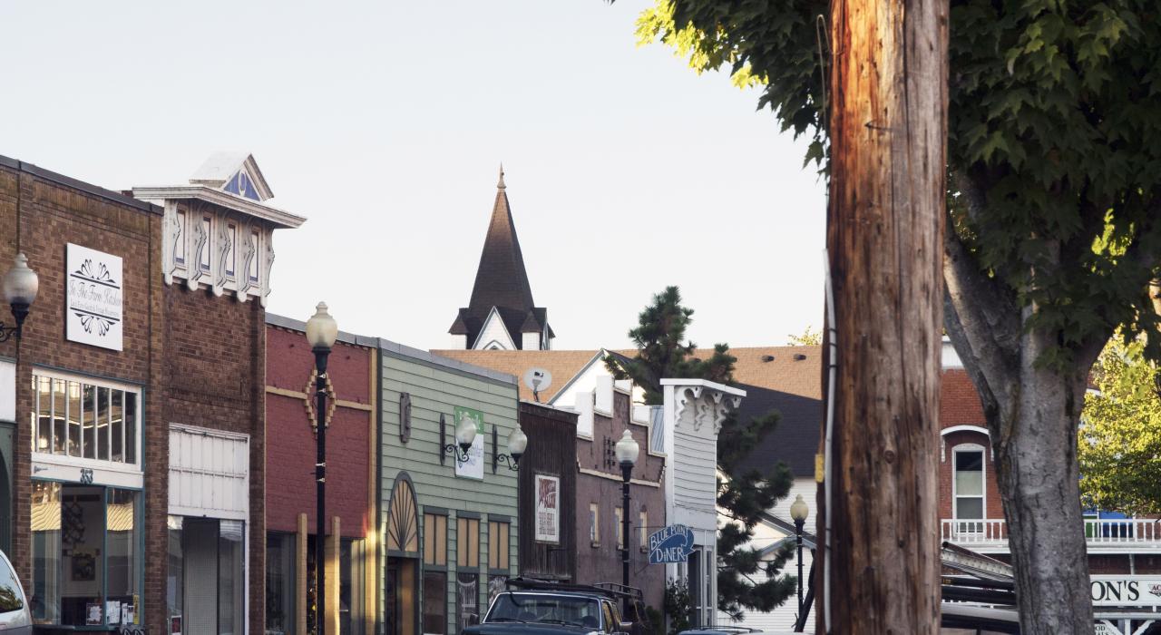 Shops and restaurants along Main Street in Brownsville