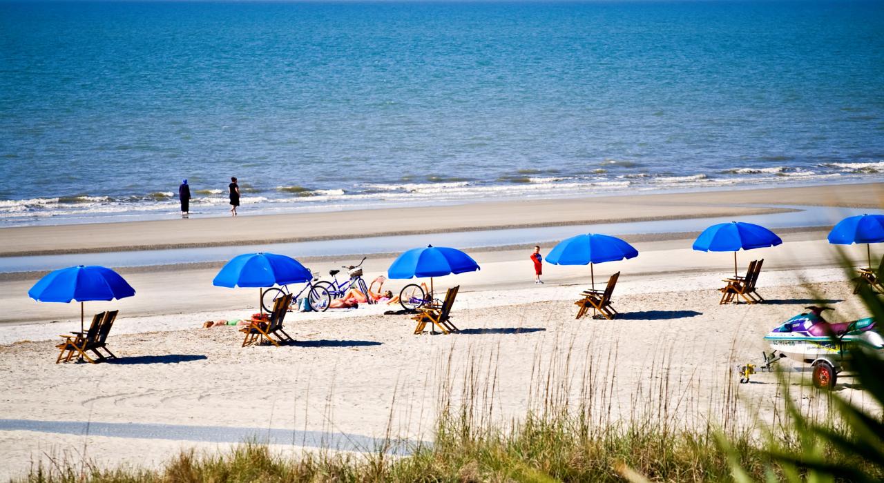 Umbrellas adding a splash of color to the beach