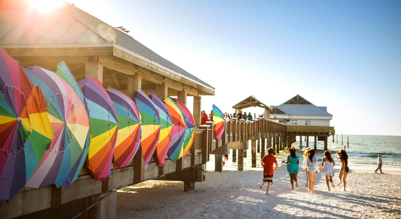 Colorful umbrellas line Pier 60 on Clearwater Beach