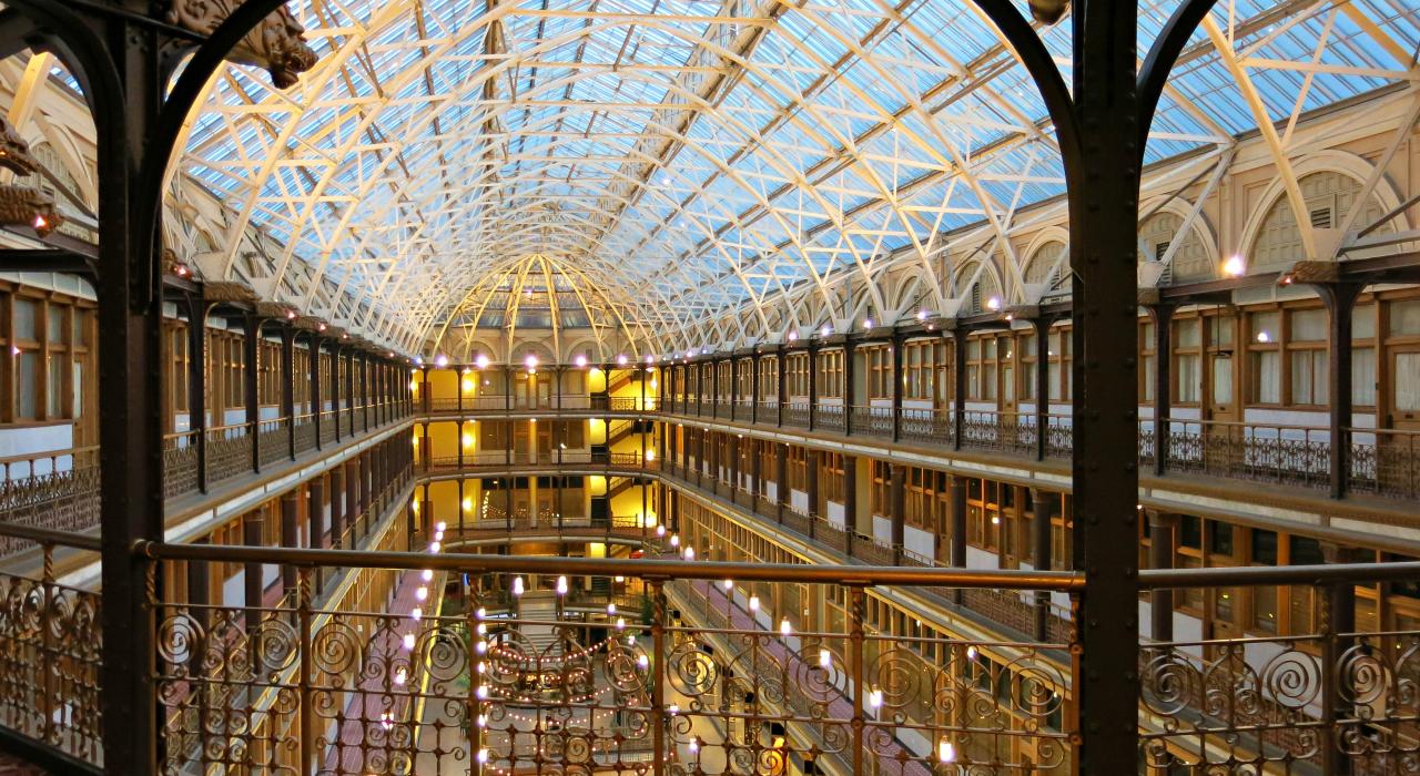 Stunning interior of the historic Cleveland Arcade, a downtown landmark