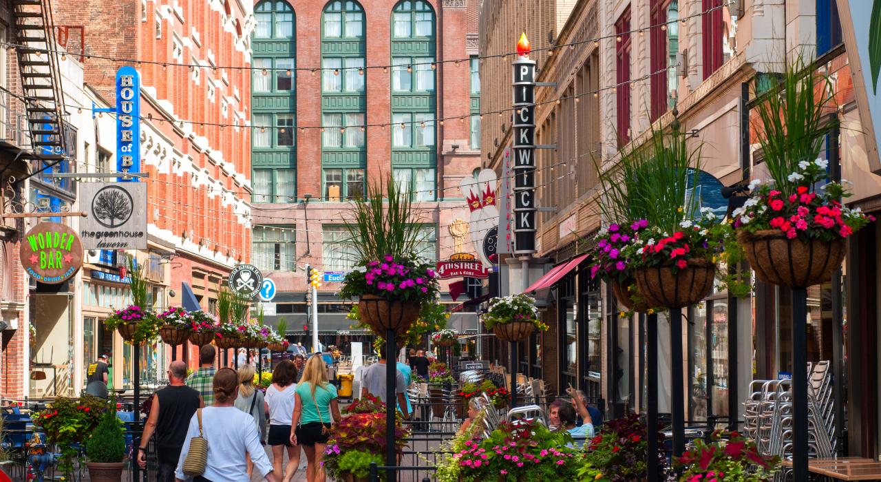 Downtown scene at trendy East Fourth Street, a draw for visitors