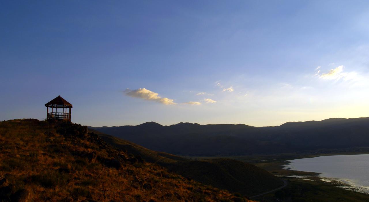 Gazebo on a hillside at the Washoe Lake Overlook