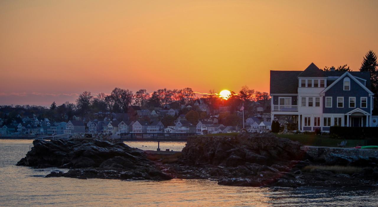 Sunset over the scenic coastline of the Long Island Sound