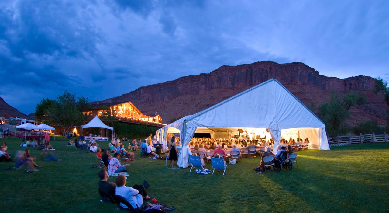 The crowd relaxing at the Moab Music Festival The crowd relaxing at the Moab Music Festival
