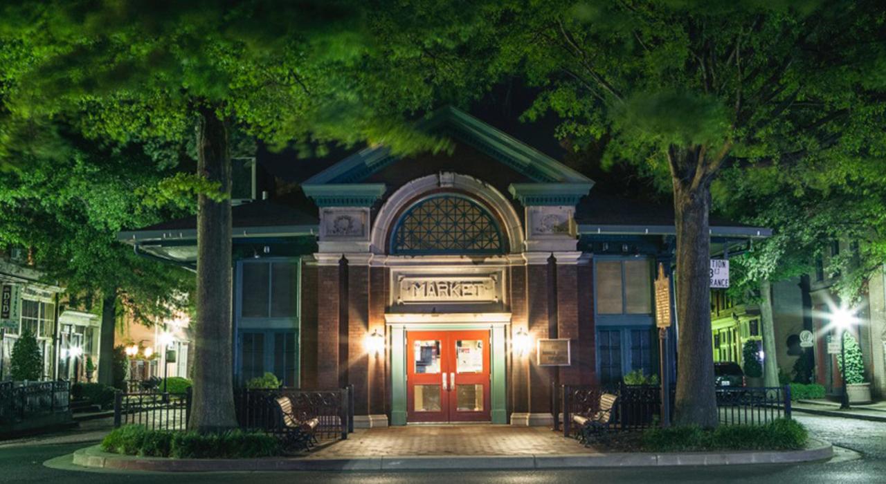 The Market House Theatre at night