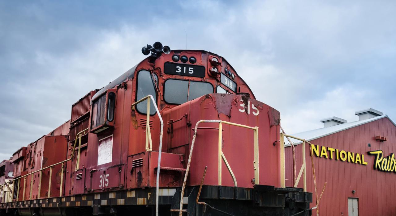 A locomotive outside the National Railroad Museum A locomotive outside the National Railroad Museum
