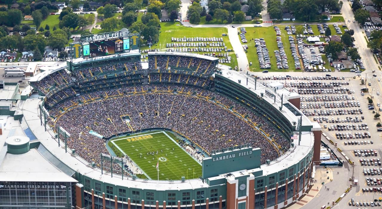Aerial view of Lambeau Field, home of the Green Bay Packers Aerial view of Lambeau Field, home of the Green Bay Packers