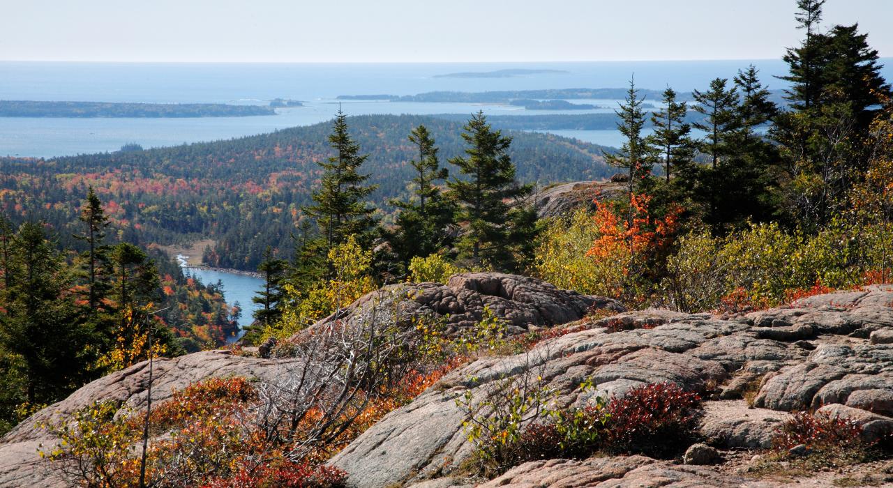 緬因州阿卡迪亞國家公園優美的秋季風光