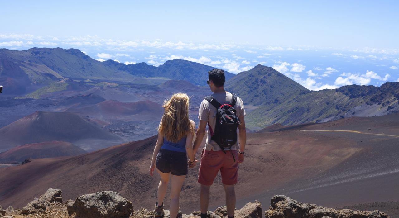 Overlooking the stunning landscape of Haleakala National Park on Maui, Hawaii