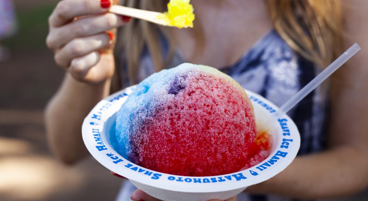 Sampling famous Matsumoto Shave Ice in Haleʻiwa Town on Oʻahu's North Shore