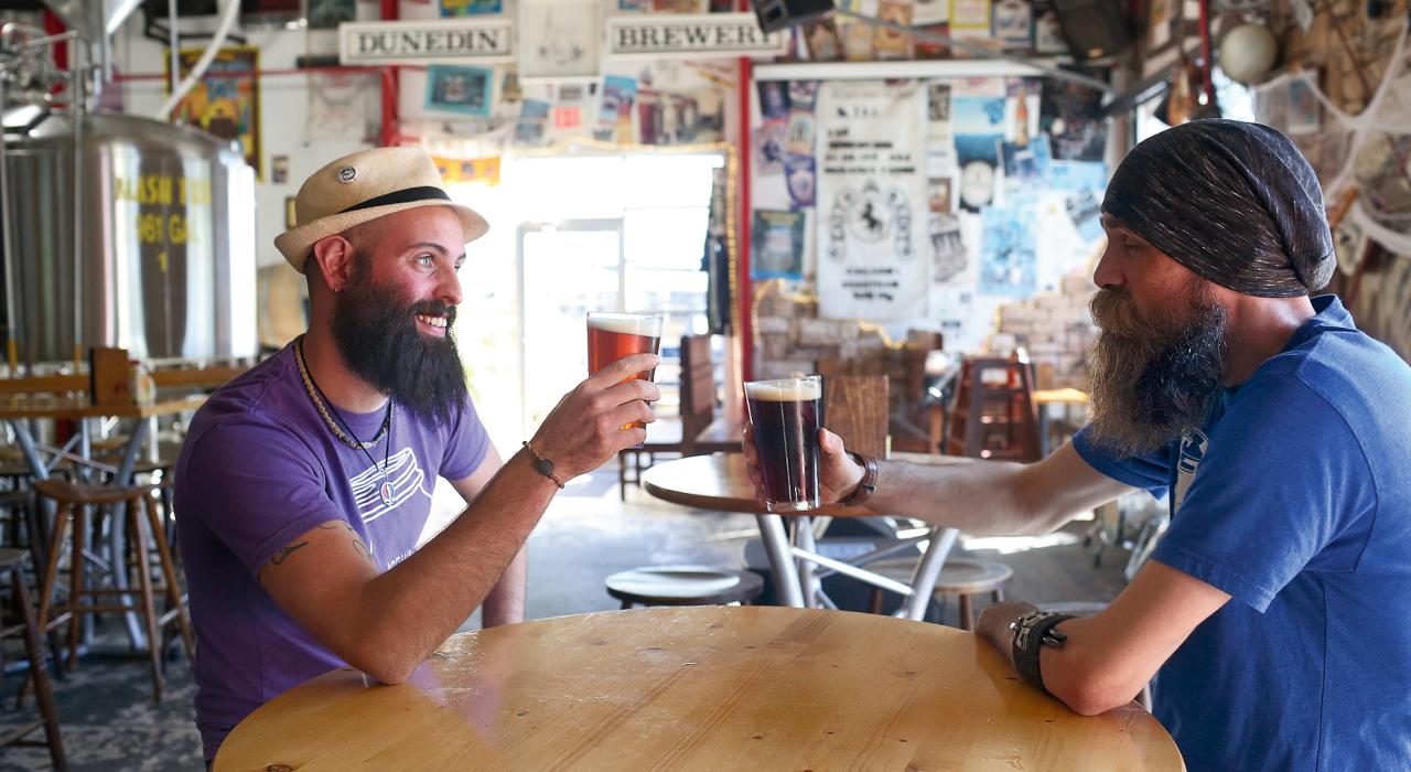 Sampling beers at Dunedin Brewery, part of the “Gulp Coast” local craft beer trail