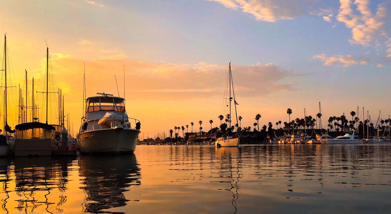 Sunset over the marina at Channel Islands Harbor