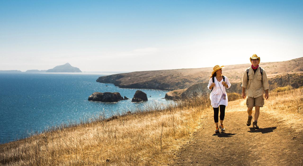 Hiking trail along a dramatic coastline at Channel Islands National Park