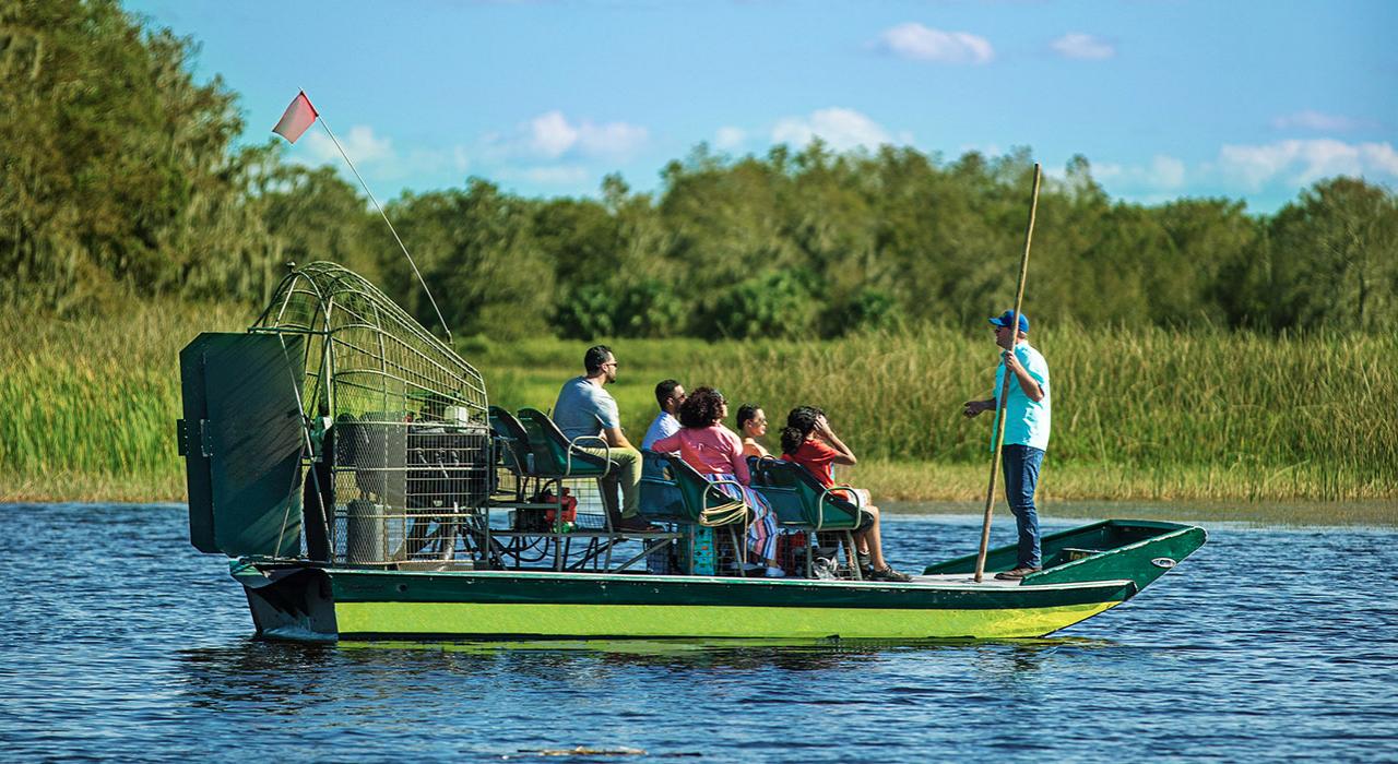 Gliding on an airboat ride through headwaters of the famous Florida Everglades