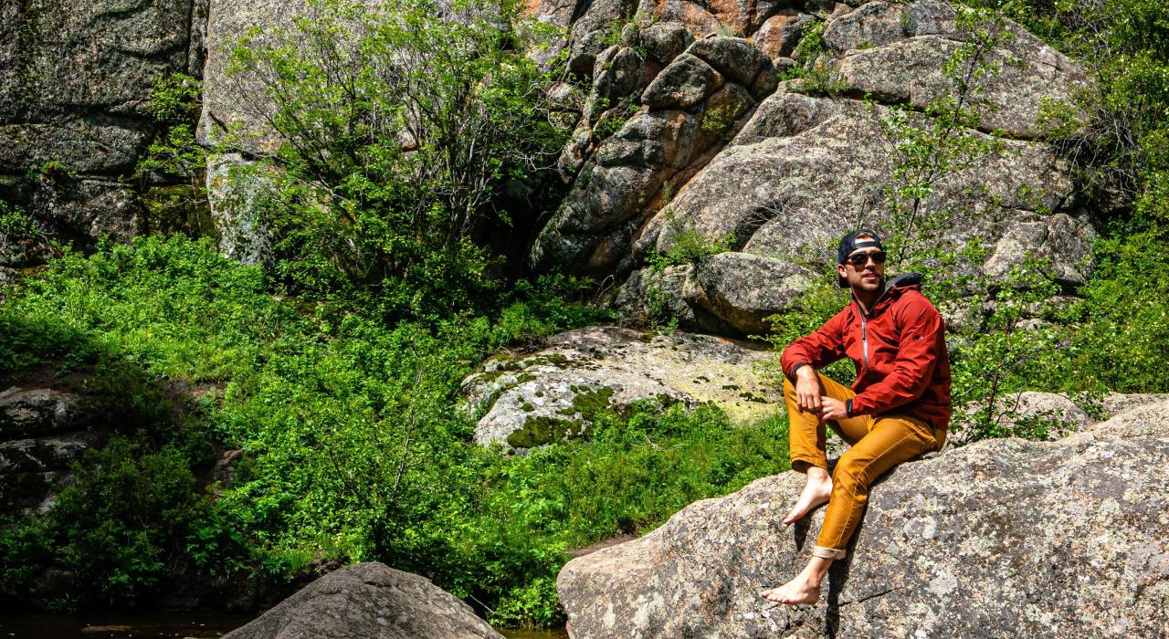 Taking a break during a hike around Curt Gowdy State Park