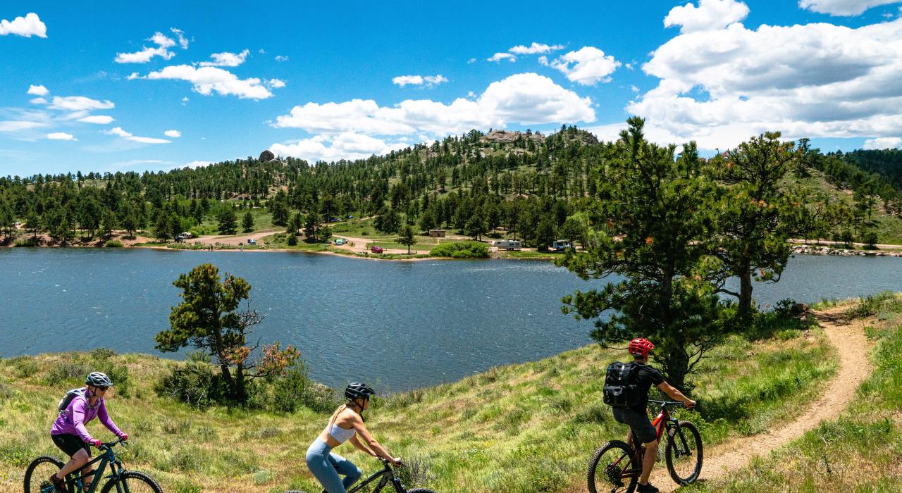 Mountain biking on a blue-sky day in Curt Gowdy State Park