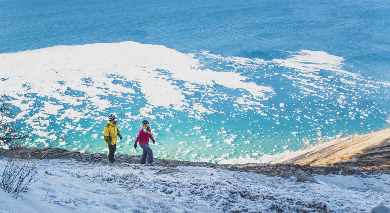 A winter hike along the Pyramid Point Trail in Sleeping Bear Dunes National Lakeshore A winter hike along the Pyramid Point Trail in Sleeping Bear Dunes National Lakeshore