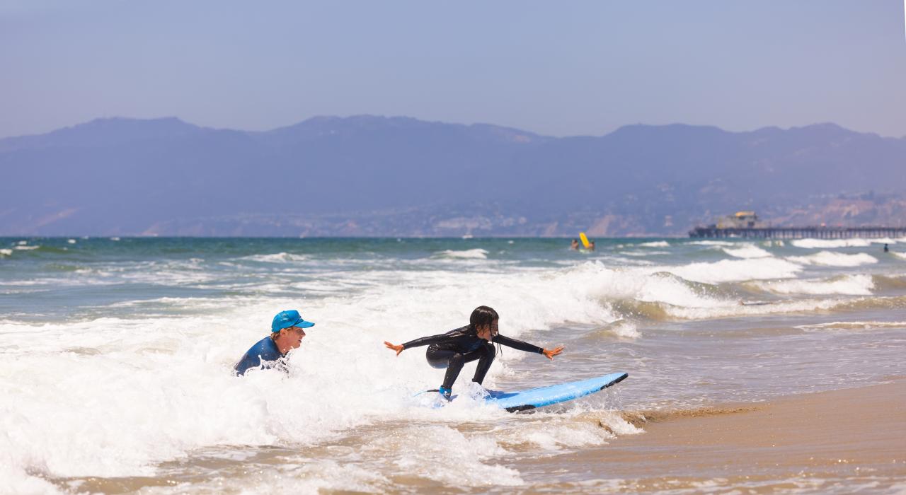 Taking a surf lesson at Santa Monica Beach