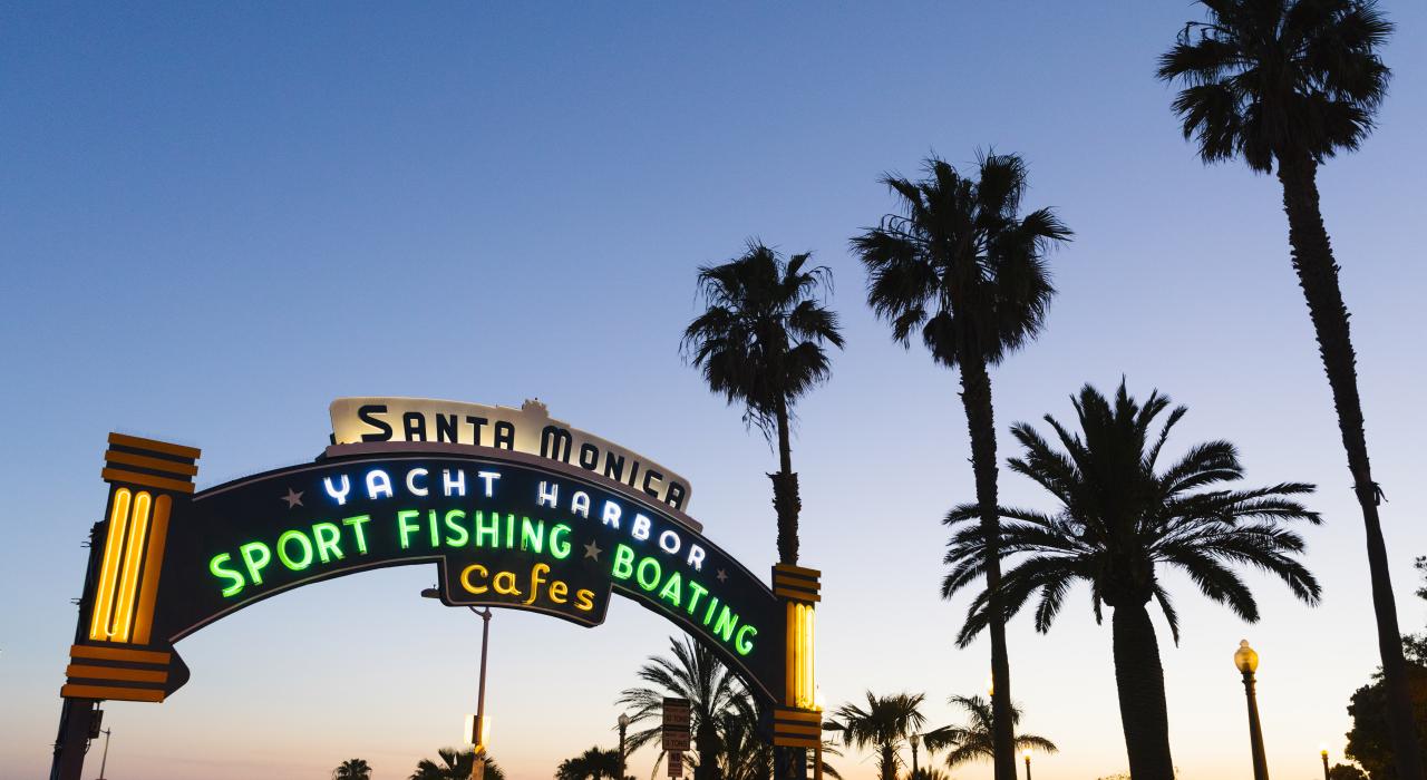 A classic neon sign on the Santa Monica Pier