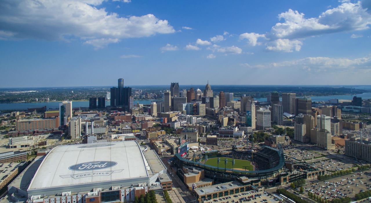 Aerial view of the vibrant downtown skyline Aerial view of the vibrant downtown skyline