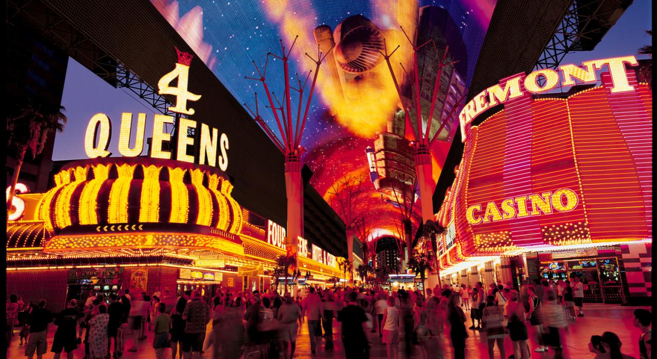 The nightly light show under the covered promenade at the Fremont Street Experience 