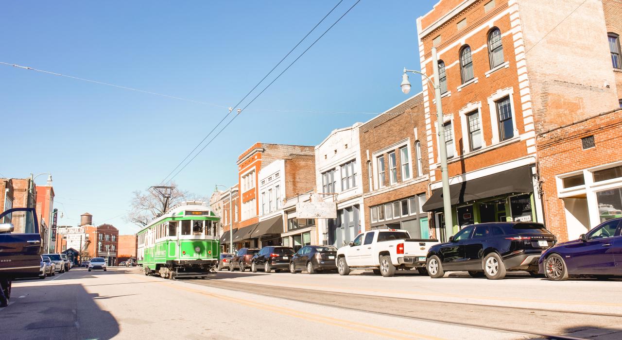 The Downtown Memphis Trolley cruising along South Main Street
