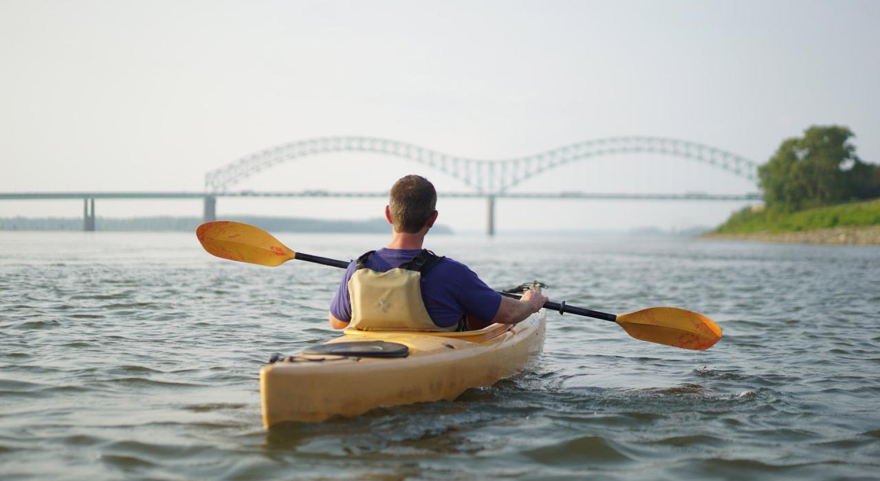Taking in the views while kayaking on the Mississippi River