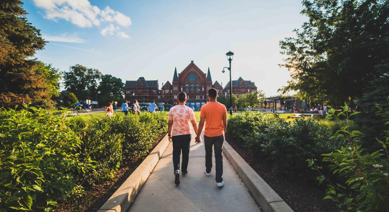 Strolling the verdant grounds outside the historic Cincinnati Music Hall Strolling the verdant grounds outside the historic Cincinnati Music Hall