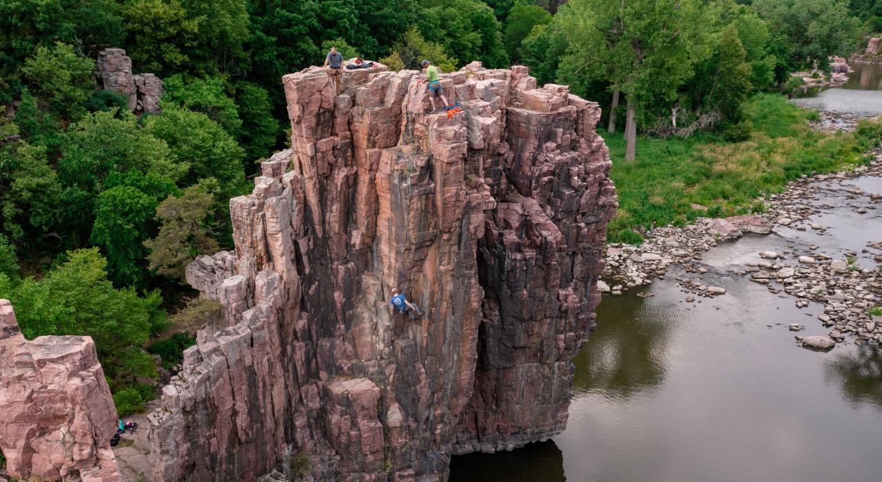 Exploring the outdoors on a rock climbing excursion at Palisades State Park