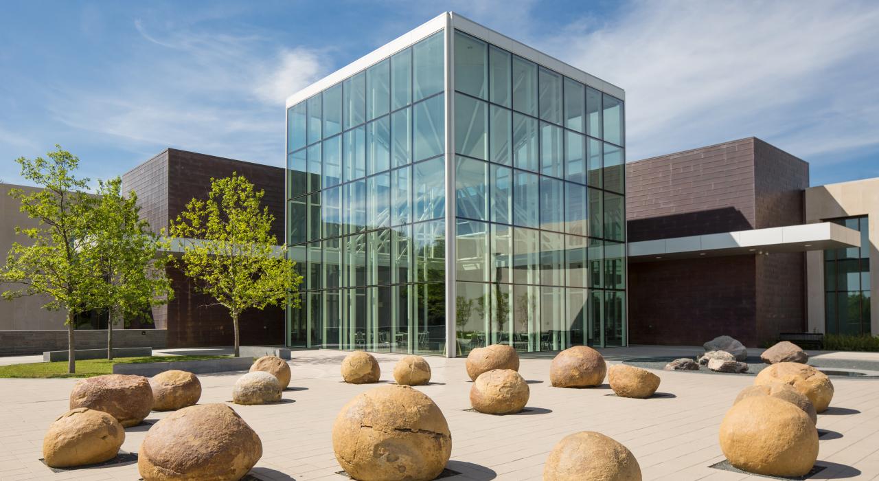 The modern exterior of the North Dakota Heritage Center and State Museum The modern exterior of the North Dakota Heritage Center and State Museum