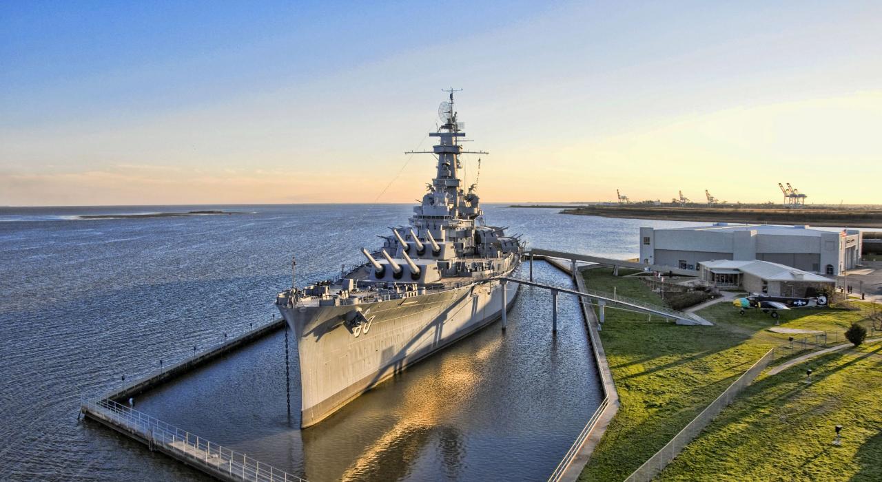 USS Alabama Battleship Memorial Park stands majestically in Mobile Bay