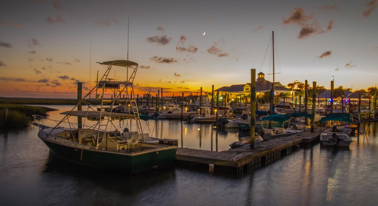 Docking for the night at Captain Dick's Marina in Murells Inlet