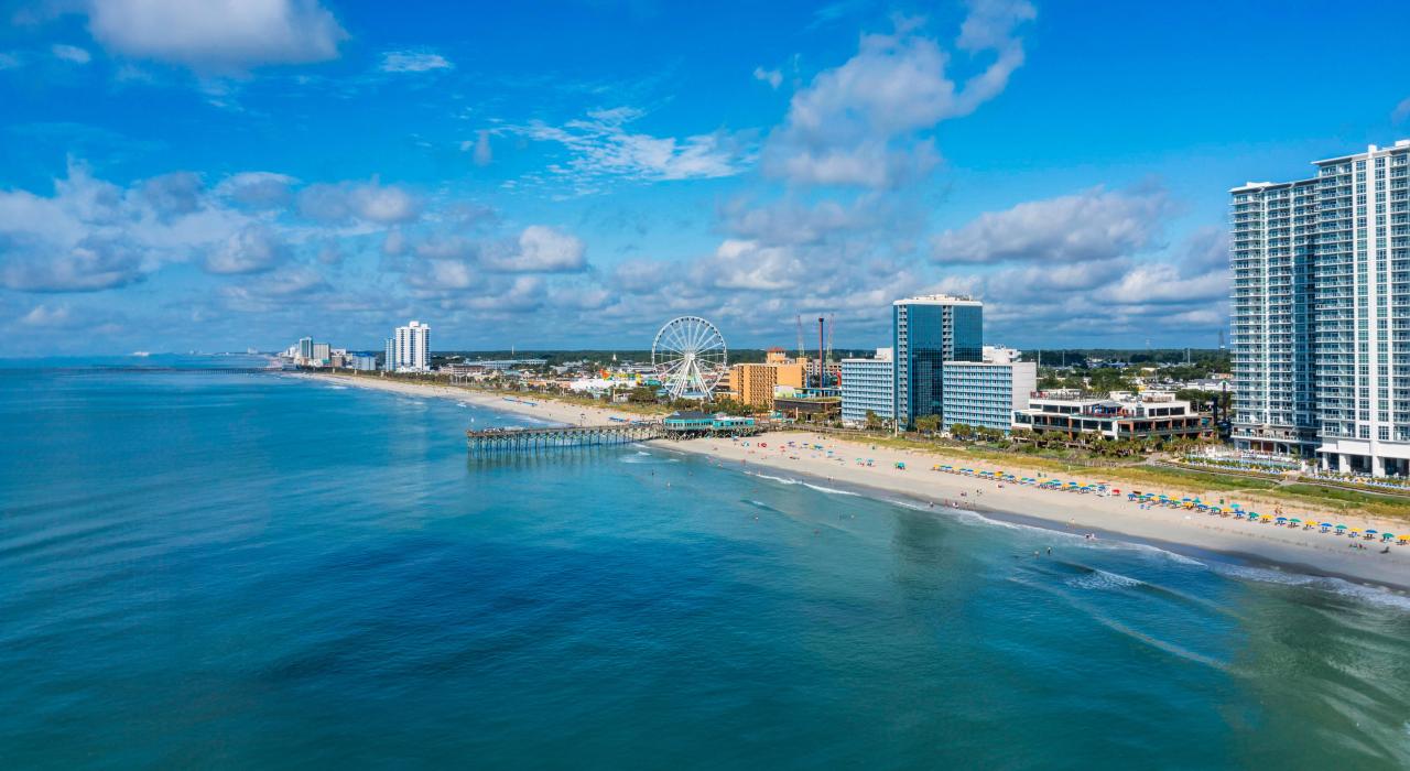 The world-famous Myrtle Beach Pier stretches into the Atlantic Ocean