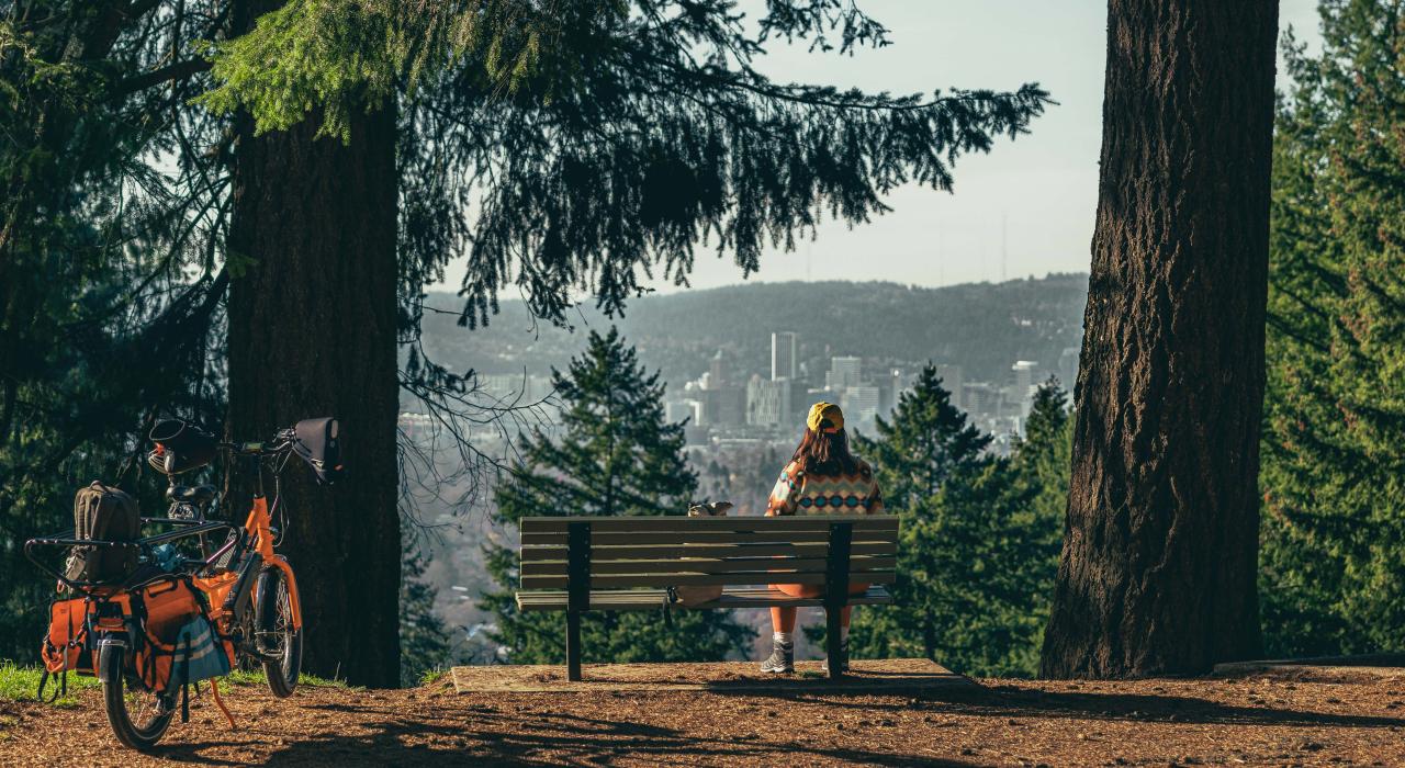 Admiring views of the city from Mount Tabor Park Admiring views of the city from Mount Tabor Park