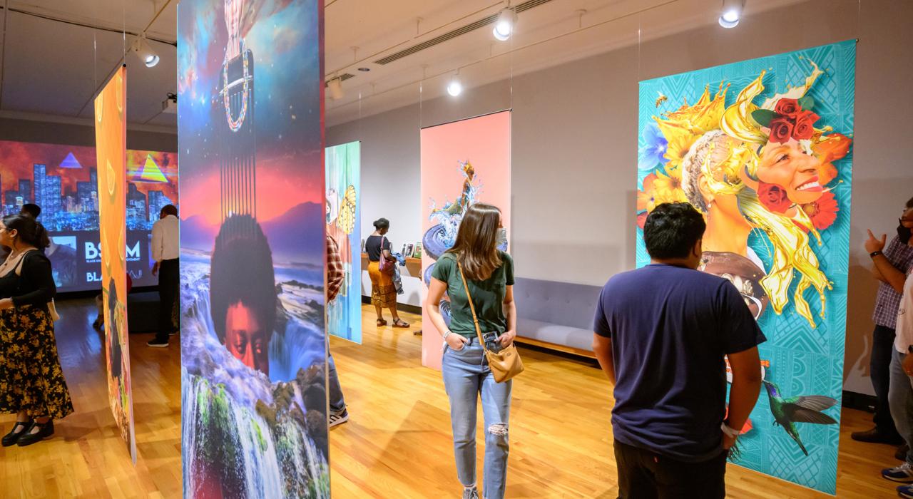 Admiring colorful installations at the Krannert Art Museum on the campus of the University of Illinois Urbana-Champaign