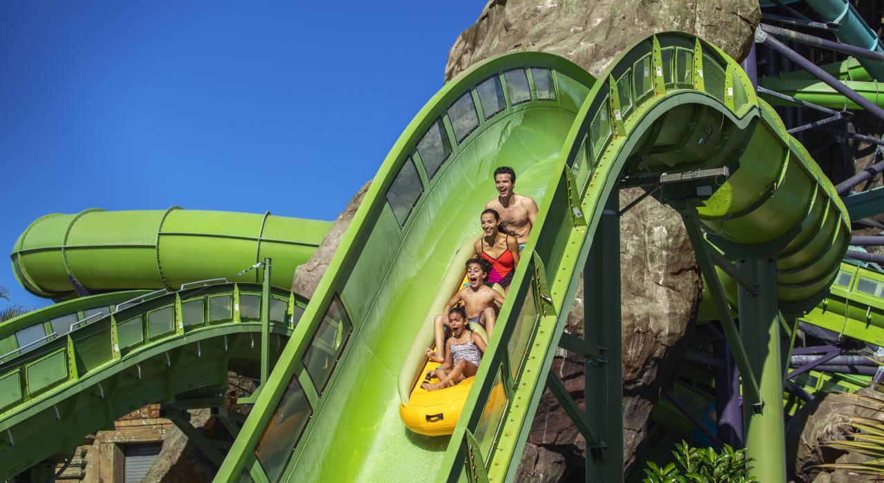 A wild ride on Krakatau Aqua Coaster at Universal's Volcano Bay A wild ride on Krakatau Aqua Coaster at Universal's Volcano Bay