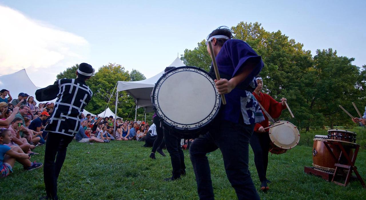 Enjoying a lively drumming demonstration at the Japan House at the University of Illinois