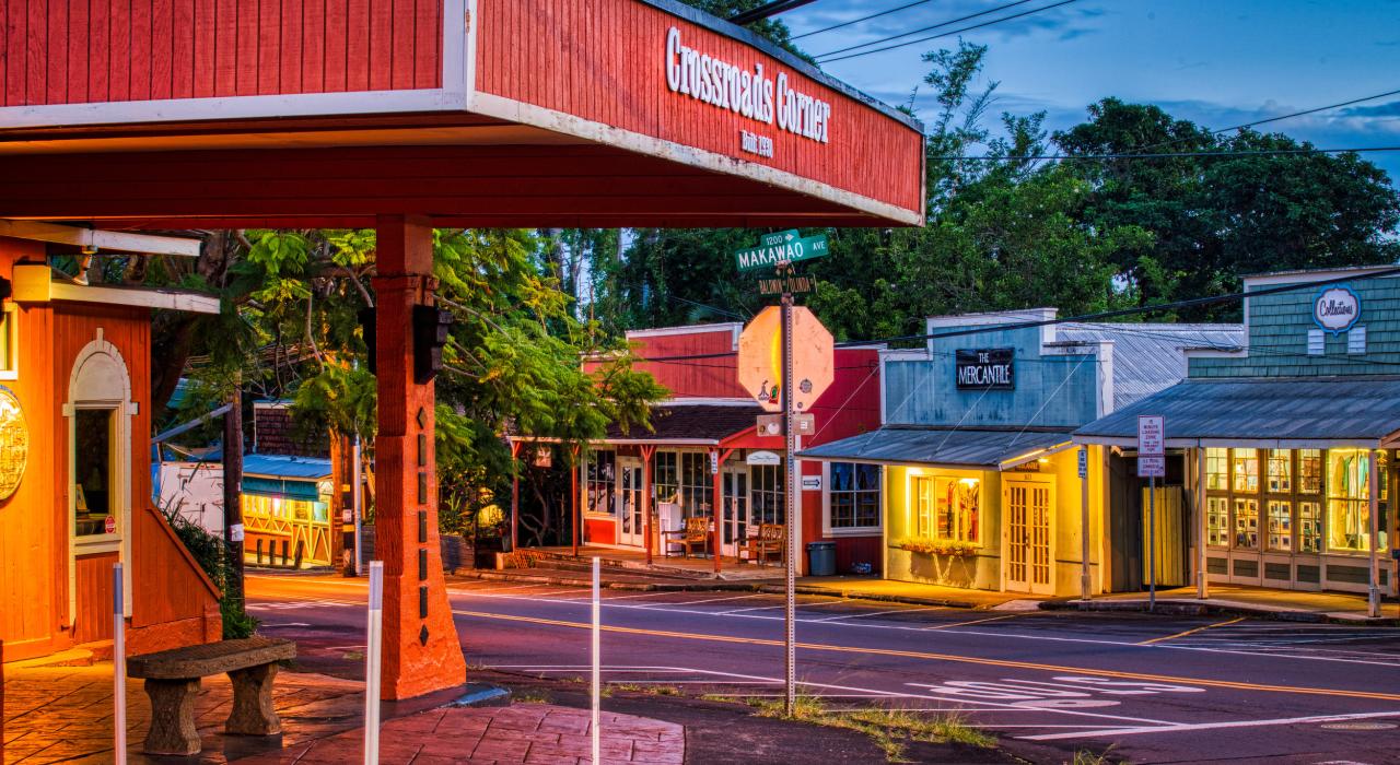 Quaint shops adorning historic Makawao Town