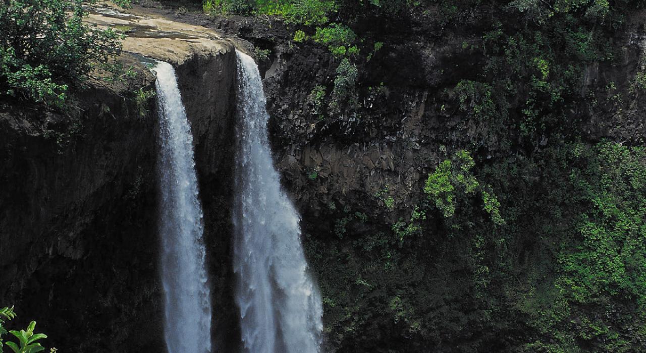 Wailua Falls, a double cascading waterfall