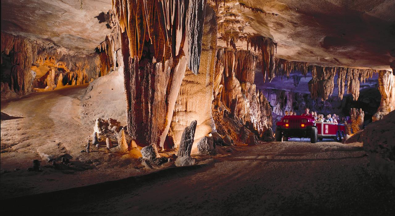 Taking a tram tour of Fantastic Caverns