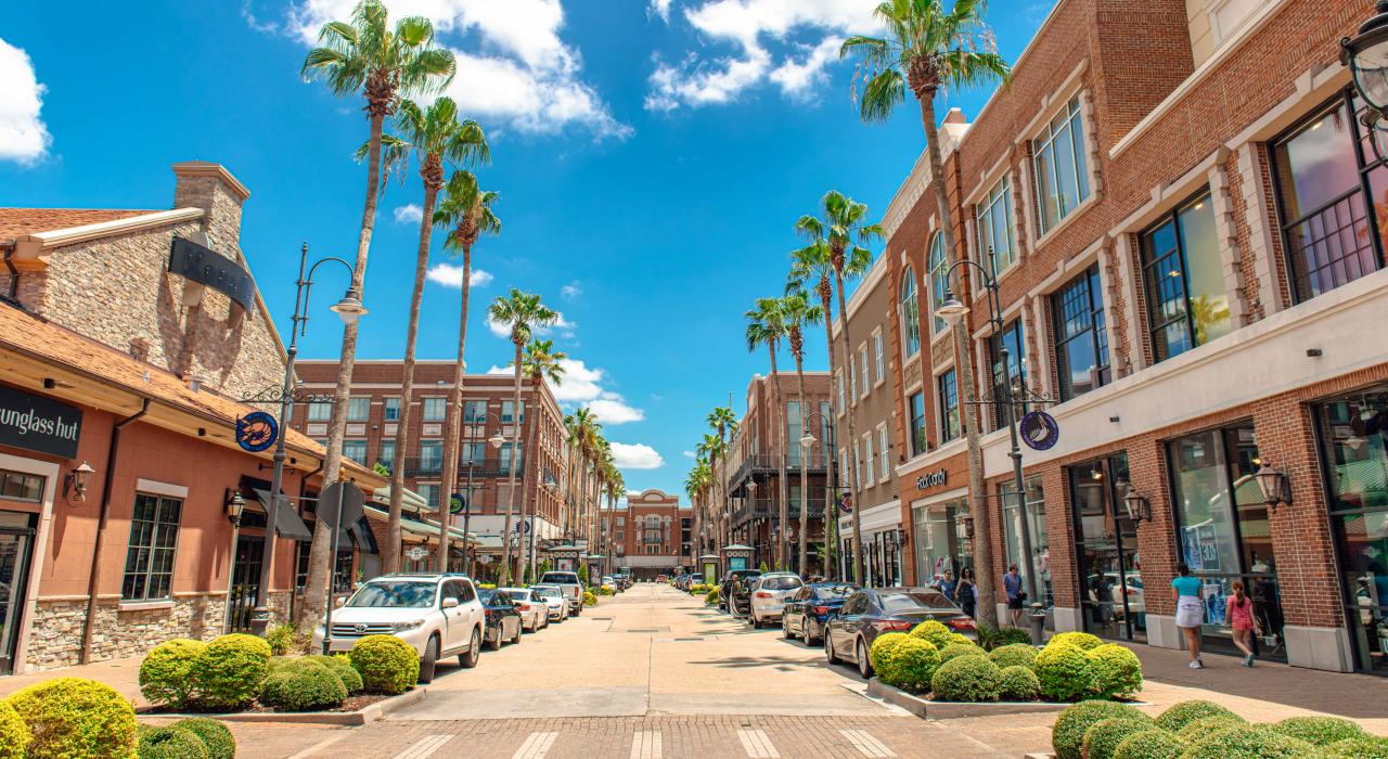 A beautiful day for shopping in retail and entertainment district Perkins Rowe