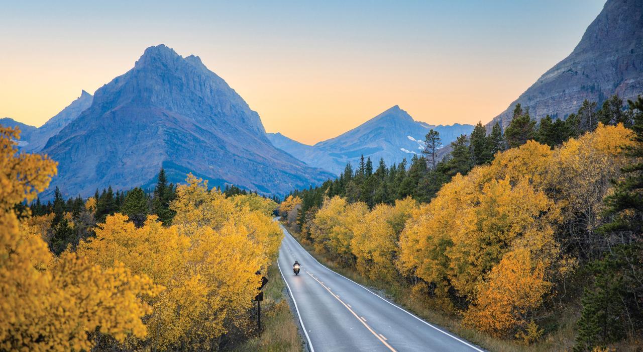 Driving through the east side of Glacier National Park in Western Montana