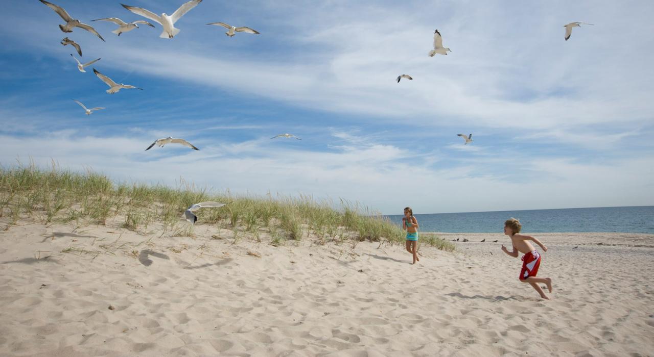 Children playing on a beach in The Hamptons