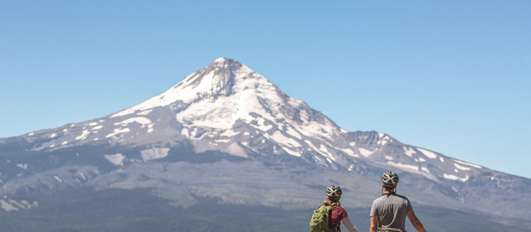 An epic view of Mount Hood from the Surveyors Ridge mountain biking trail