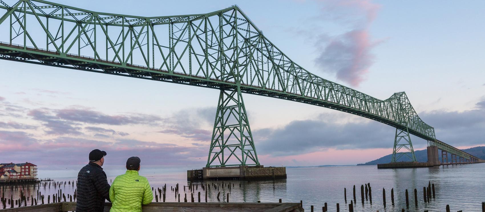 The Astoria-Megler cantilever bridge spanning the Columbia River