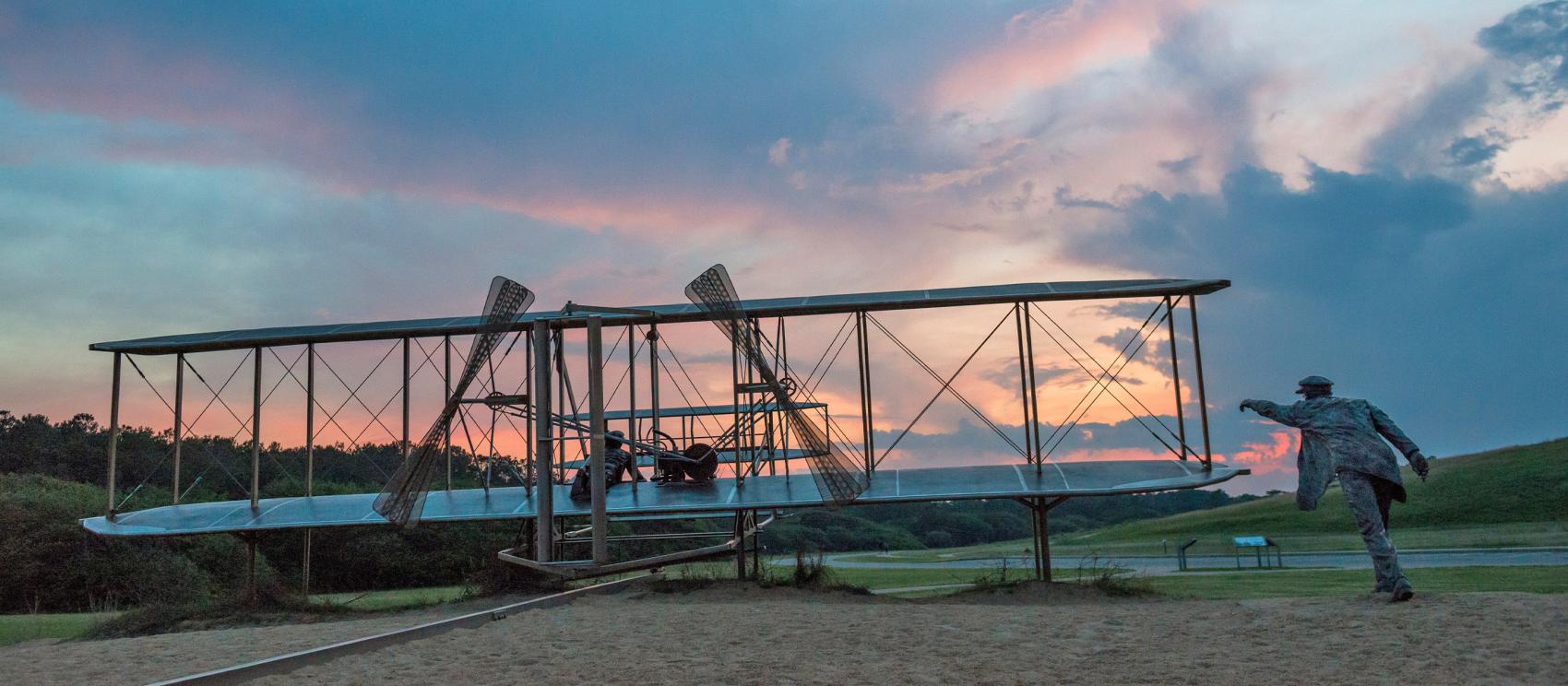 The Wright Brothers National Memorial, paying tribute to the first in flight, in Kill Devil Hills