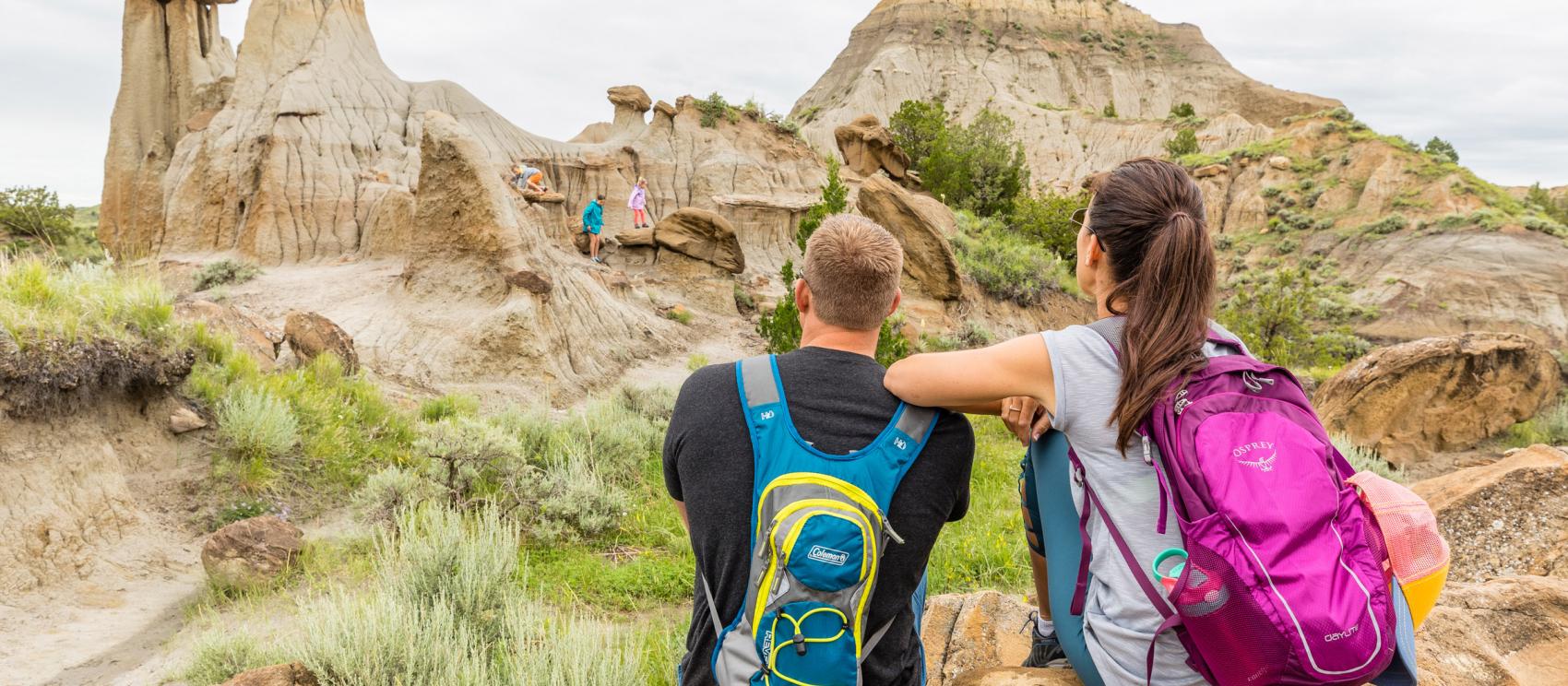 Hiking among the rock formations of Makoshika State Park in Glendive