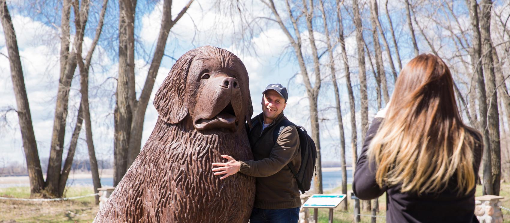 A sculpture honoring Seaman, Meriwether Lewis’ dog, at Fort Mandan State Recreation Area